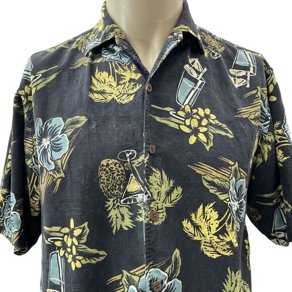 Tommy Baham Silk Hawaiian Button Shirt Martini Cocktail Floral‎ Pineapple Mens M - Picture 3 of 9